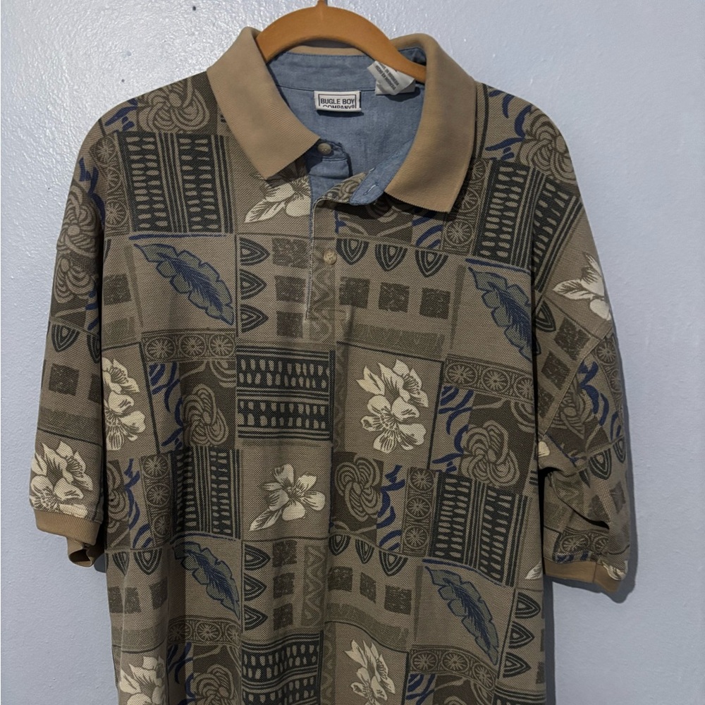 Bugle Boy Men's Shirt - Brown and Blue Pattern